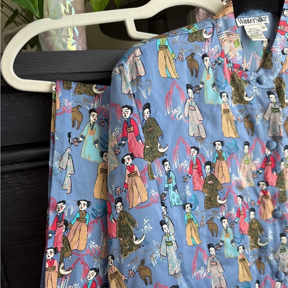 Vintage 90s WinterSilks Silk Pajama SetAsian Print Two Piece